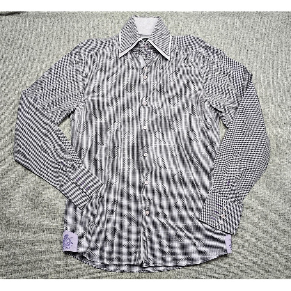 Coogi Luxe Dress Shirt Mens 15 Black White Gingham Modern Fit Embroidered Crest - Picture 1 of 9